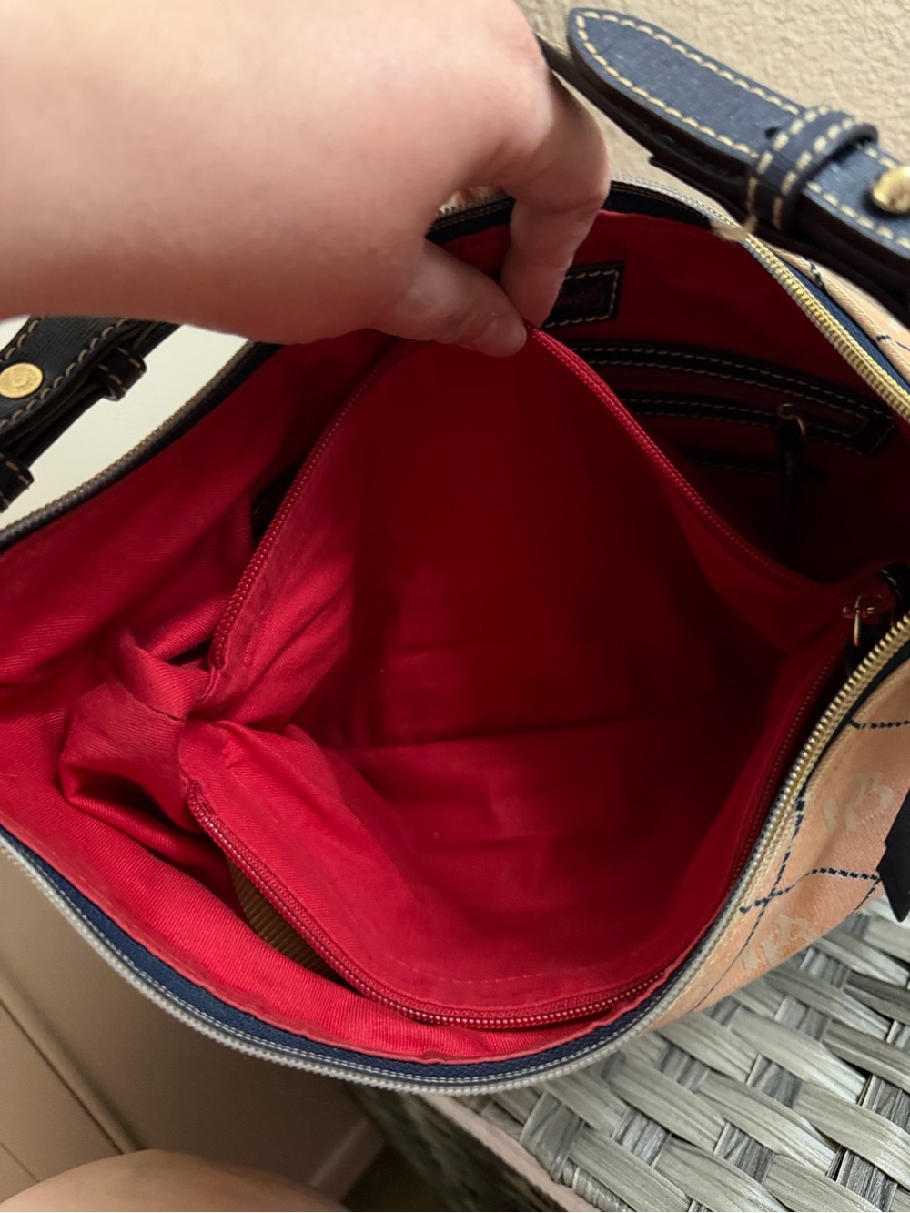 Dooney & Bourke Peach and Navy Monogram Shoulder Bag - Picture 6 of 16